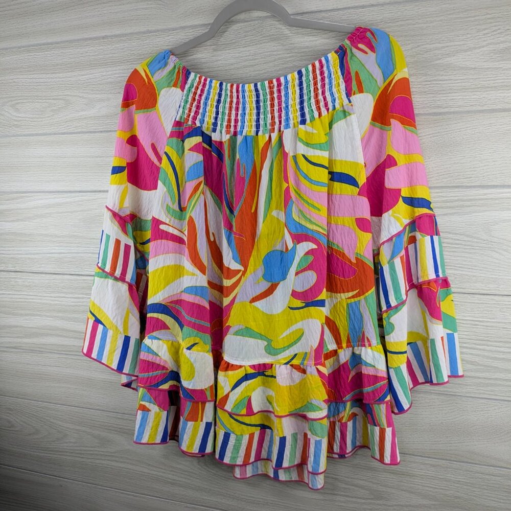 John Mark Off The Shoulder Colorful Vacation Top - Picture 6 of 8